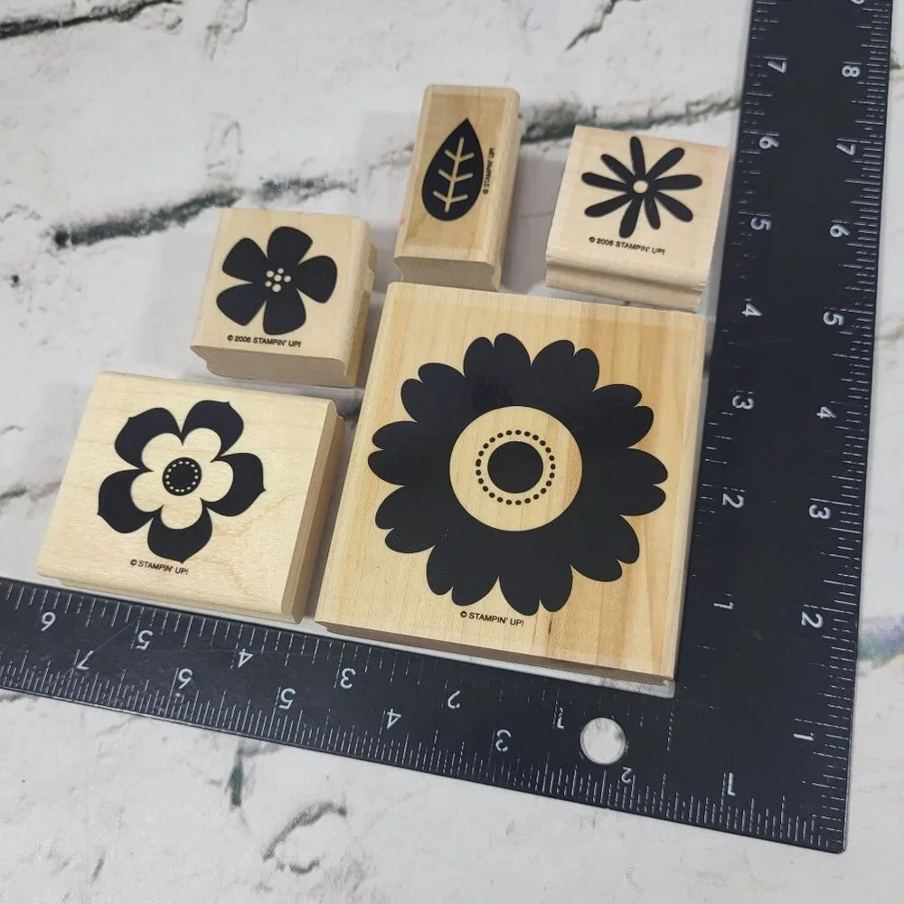Stampin Up! Rubber Flower Stamps Set Of 5 Floral Design Wood-Mounted Crafting To